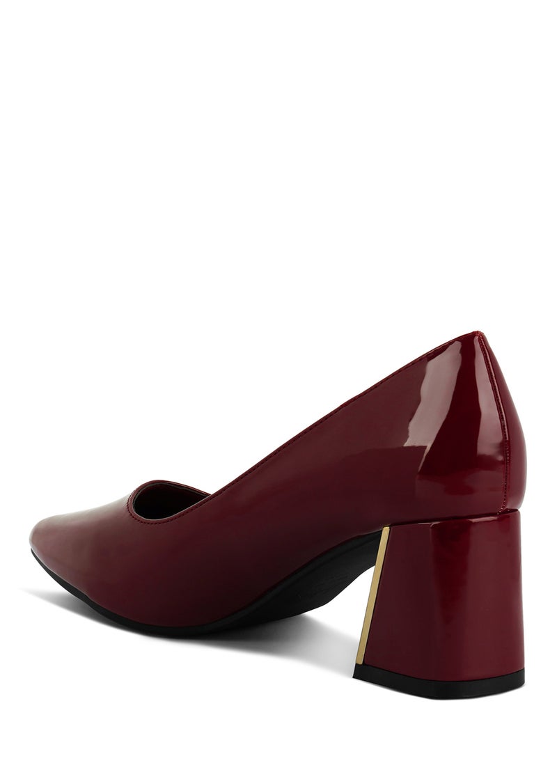 Burgundy Metallic Accent Block Heel Pumps