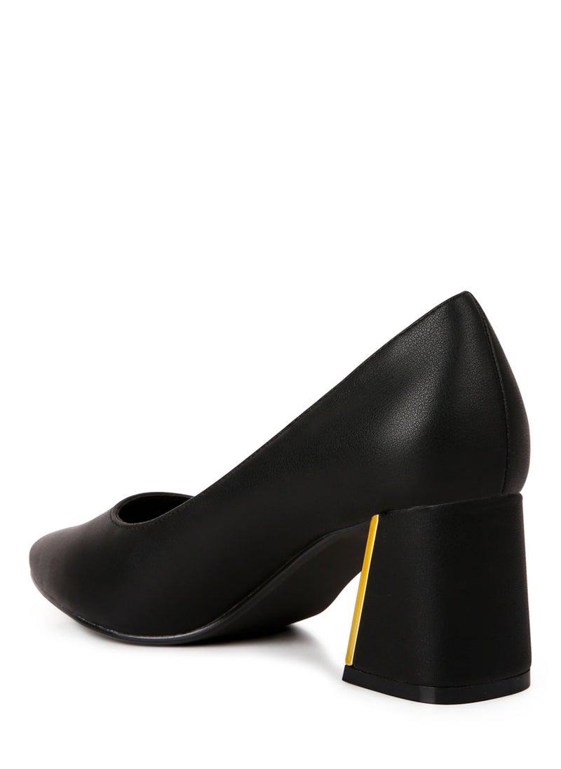 Black Metallic Detail Block Heel Pumps