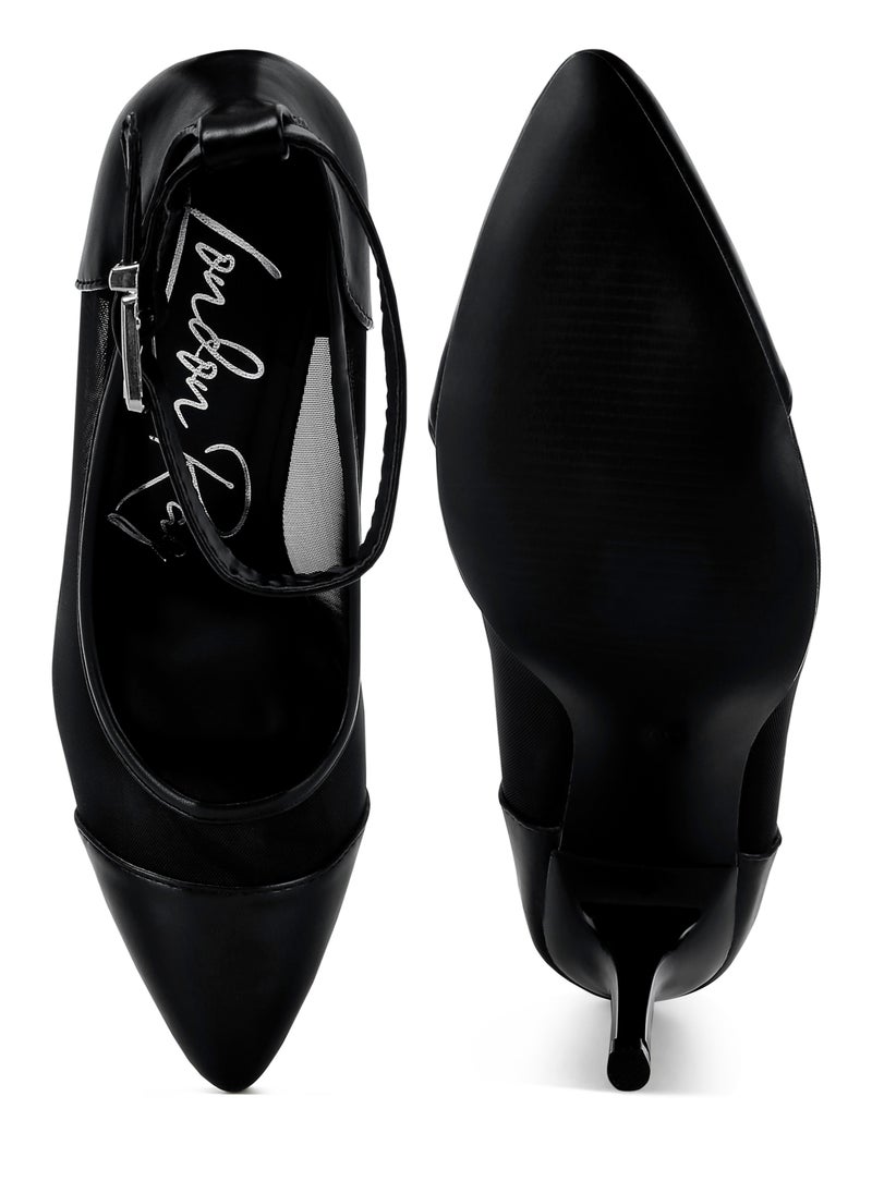 Pointy Toe Ankle Strap Pumps in Black