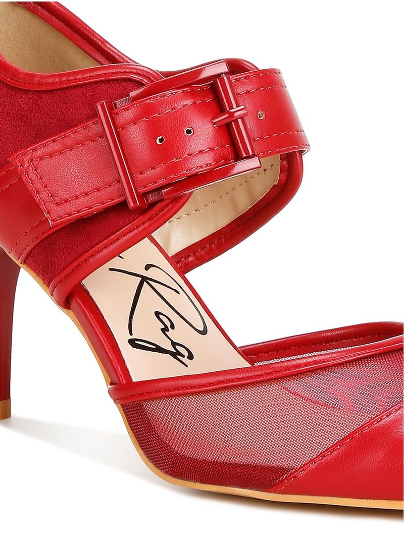 Burgundy Buckle Detail Pump Sandals