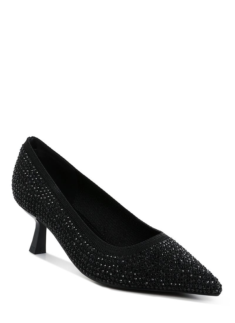 Breathable Flyknit Rhinestone Pumps in Black