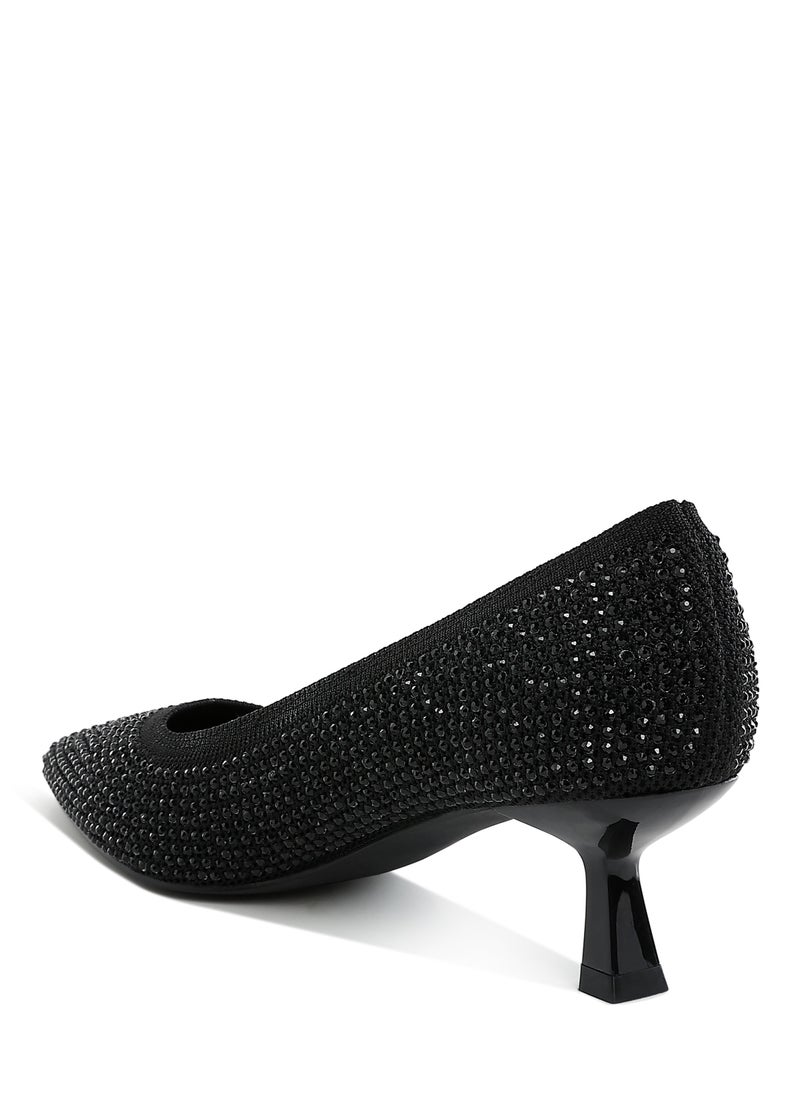 Breathable Flyknit Rhinestone Pumps in Black