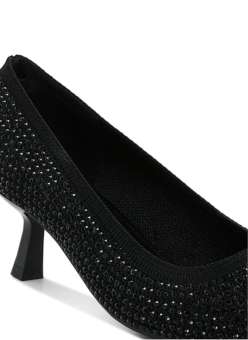 Breathable Flyknit Rhinestone Pumps in Black