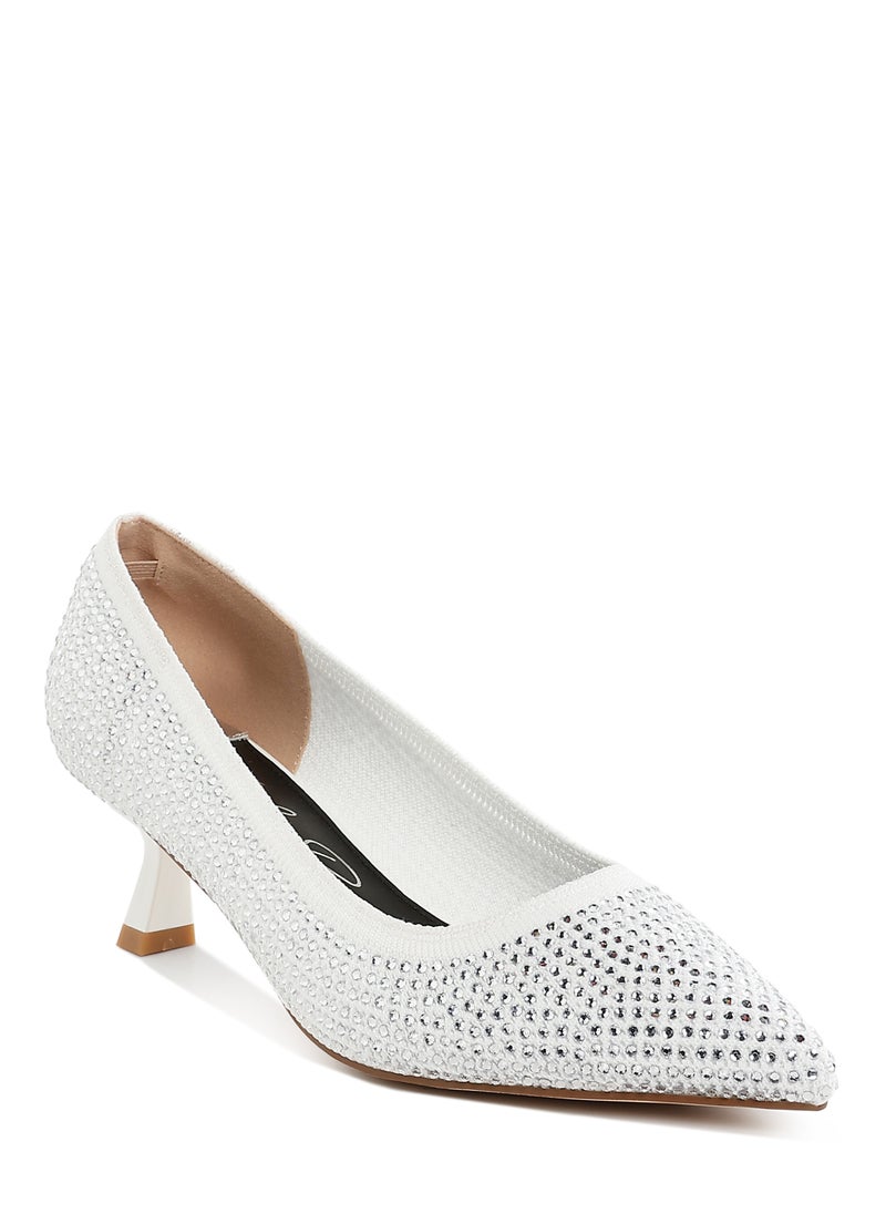 Breathable Flyknit Rhinestone Pumps in White