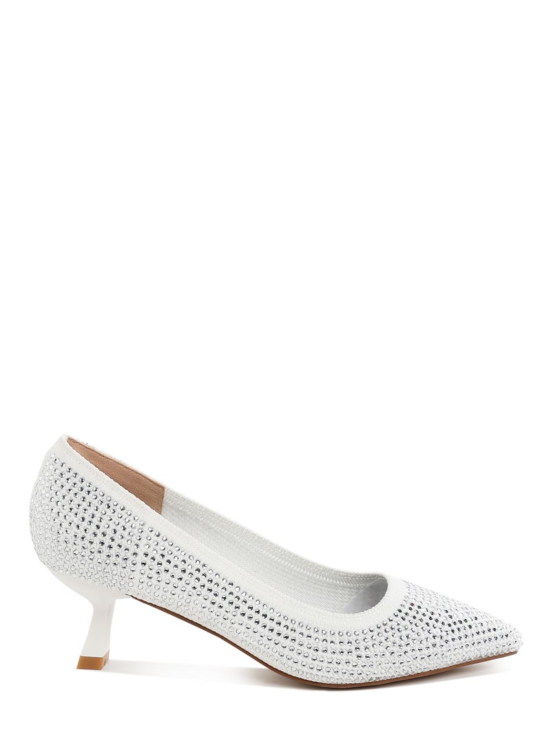 Breathable Flyknit Rhinestone Pumps in White