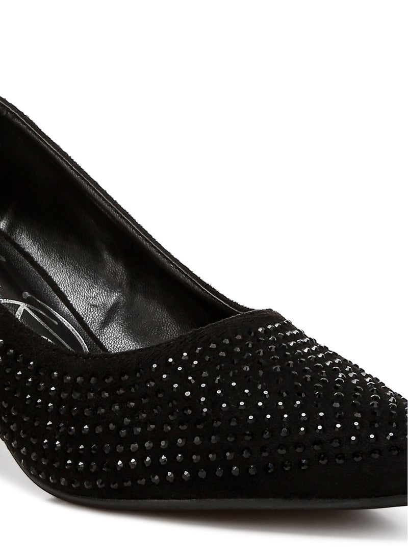 Rhinestones Embellished Pumps in Black