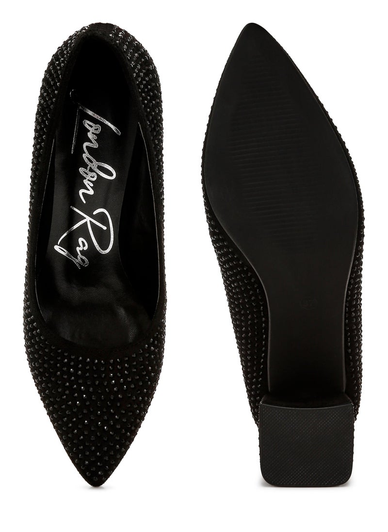 Rhinestones Embellished Pumps in Black