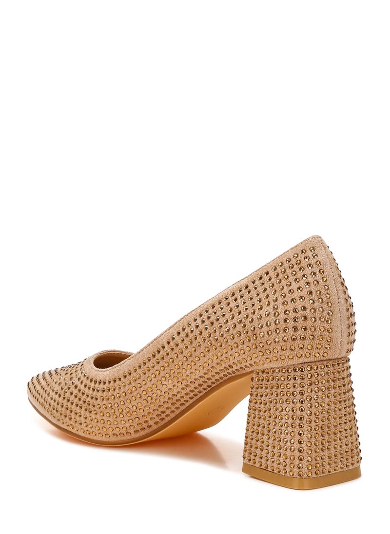 Rhinestones Embellished Pumps in Beige