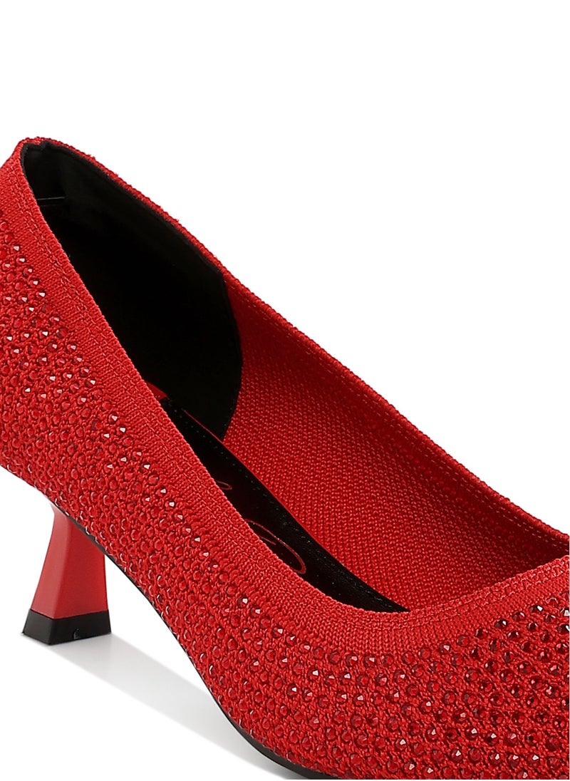 Breathable Flyknit Rhinestone Pumps in Red