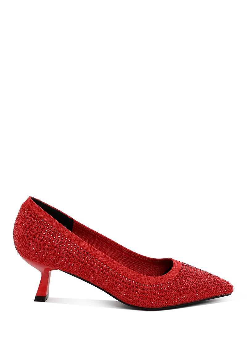 Breathable Flyknit Rhinestone Pumps in Red