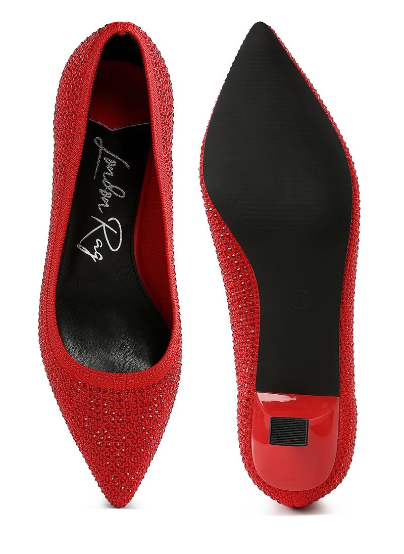 Breathable Flyknit Rhinestone Pumps in Red