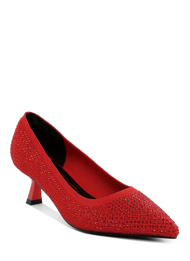 Breathable Flyknit Rhinestone Pumps in Red