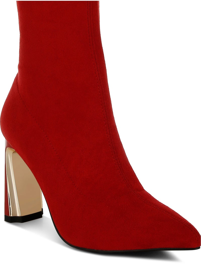 Slim Block Heel Long Boots in Red