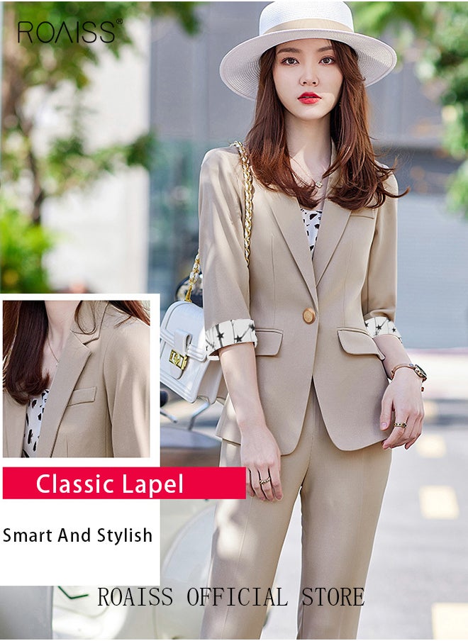 Women's White Suits with Scarf Long Sleeve Blazer Office Women's Wear Thin Casual Design Women's Blazers Lapel Long Sleeve Button Casual Business Jacket