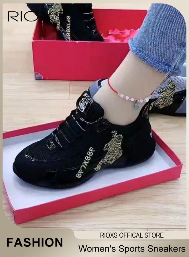 Women's Casual Sports Sneakers Mesh Breathable Flat Lace Up Shoes Casual Jogging Walking Running Shoes