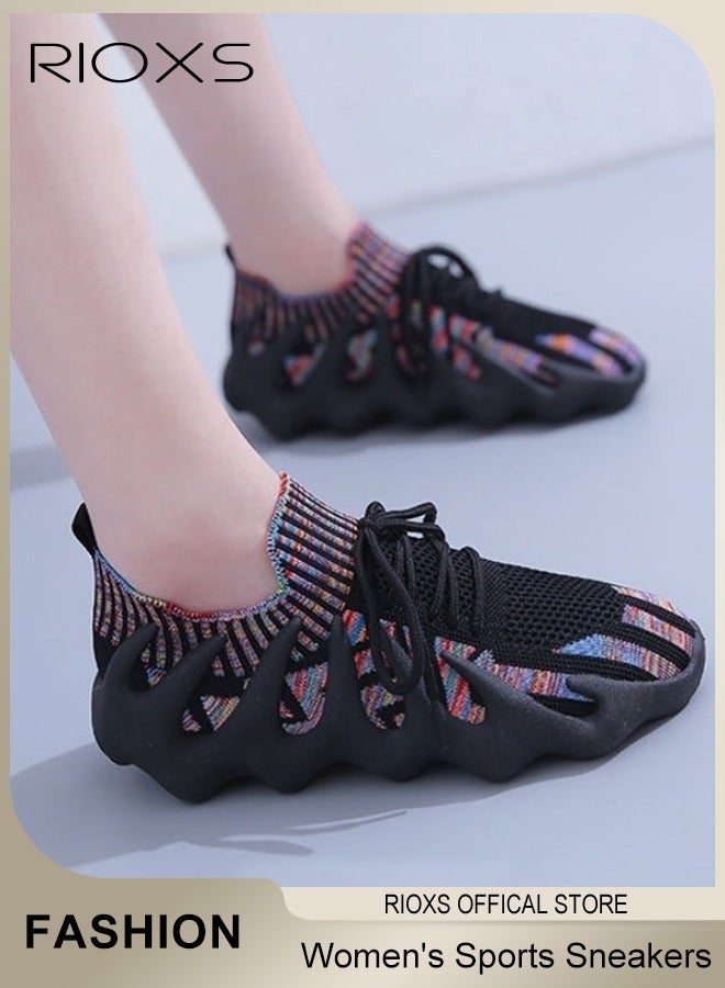 Women's Sports Sneakers Mesh Mesh Rubber Outsole Running Shoes Breathable Flat Lace Up Trainers Fashion Casual Non Slip Jogging Walking Running Shoes