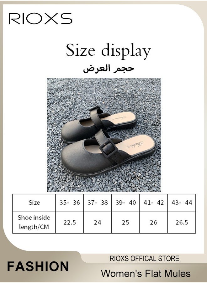 Women's Flat Mules Half Drag Shoes For Women Girls Closed Toe Sandals Ladies Female Fashion Comfortable Slippers Backless Mule Shoes Slip-On Flats With Buckle