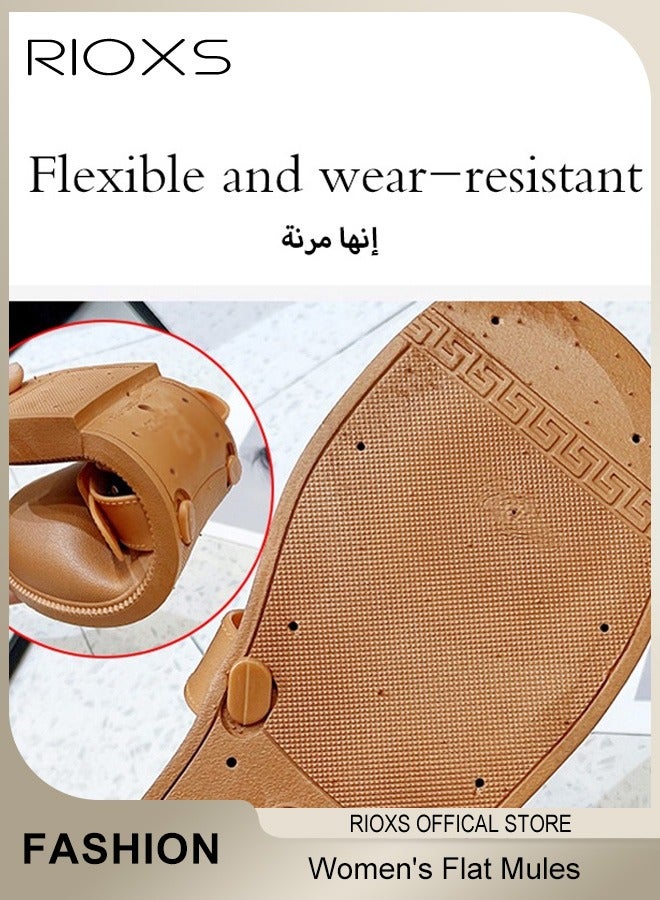 Women's Flat Mules Half Drag Shoes For Women Girls Closed Toe Sandals Ladies Female Fashion Comfortable Slippers Backless Mule Shoes Slip-On Flats With Buckle