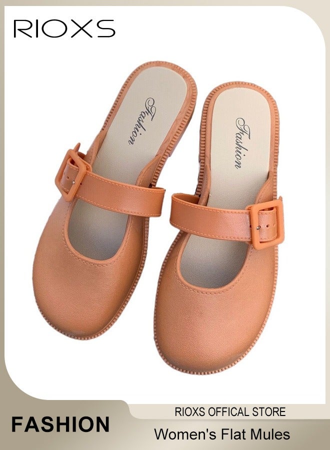 Women's Flat Mules Half Drag Shoes For Women Girls Closed Toe Sandals Ladies Female Fashion Comfortable Slippers Backless Mule Shoes Slip-On Flats With Buckle