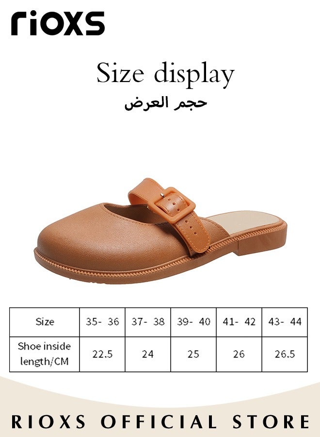 Women's Flat Mules Half Drag Shoes For Women Girls Closed Toe Sandals Ladies Female Fashion Comfortable Slippers Backless Mule Shoes Slip-On Flats With Buckle