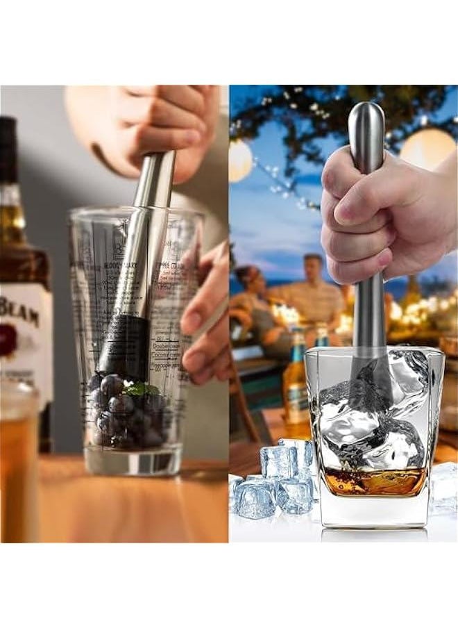 10 inch & 8 inch Stainless Steel Cocktail Muddler with 2 Mixing Spoon, Home Bar Tool Set, for Making & Creating Delicious Mojitos, & Other Fruit Based Drinks & Beverages in Various Containers