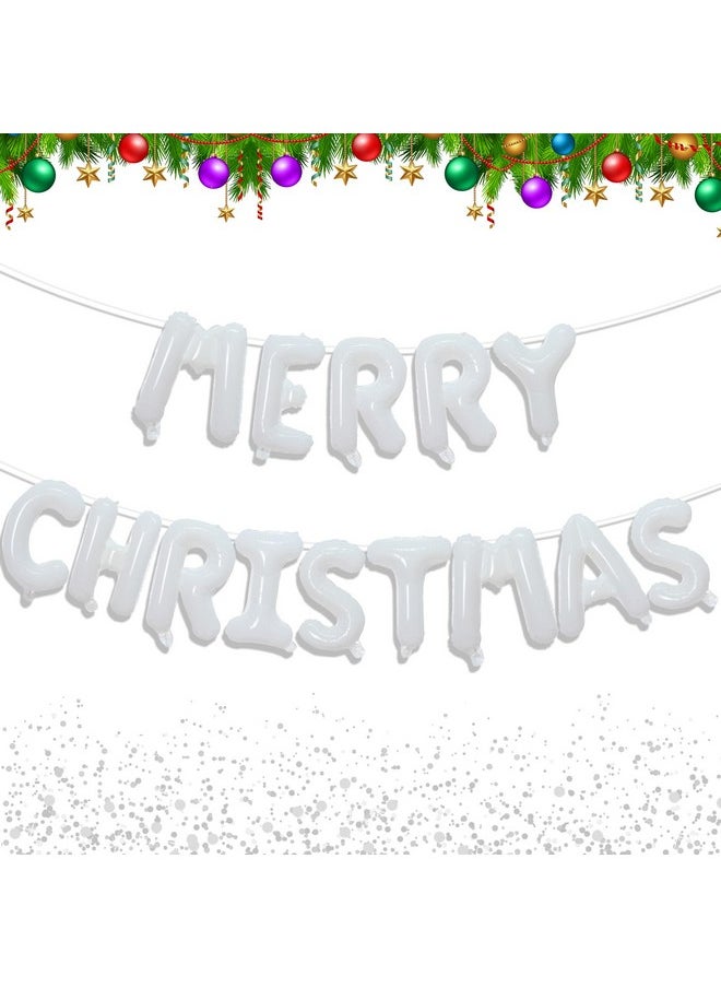 Merry Christmas Balloons Banner, Christmas Party Decorations, White