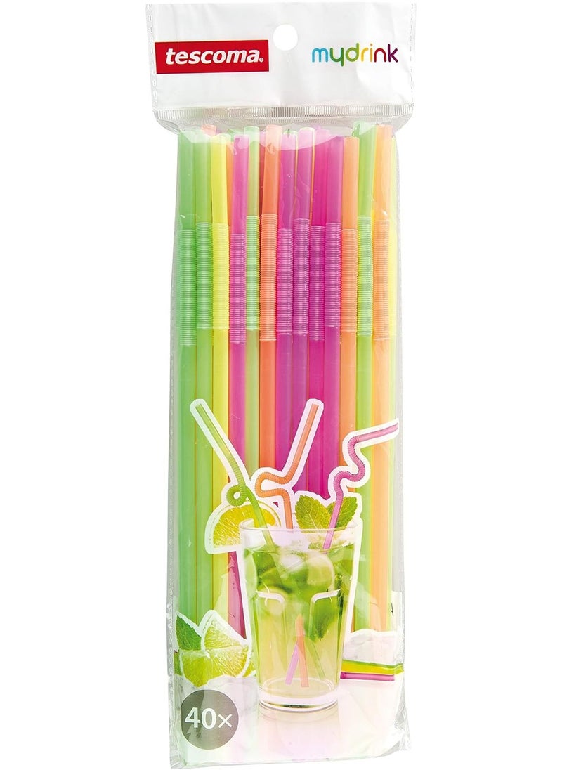 Drinking Straws Long Hinge, 40 Pcs Mydrink, Assorted, 31.5 x 9 1.6 cm