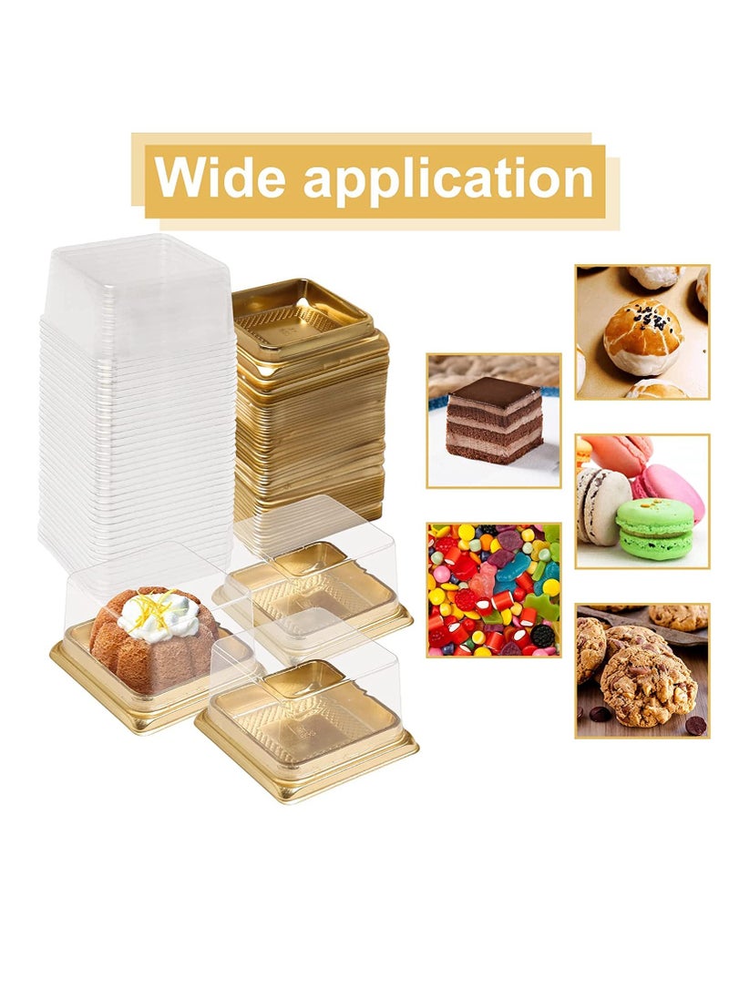 Cupcake Boxes Mini Mooncake Box 50Pack Individual Cake Boxes Container Plastic Transparent Mooncake Box Cake Cookies Muffins Box for Baby Shower Wedding Birthday Party Supplies (Gold Base)