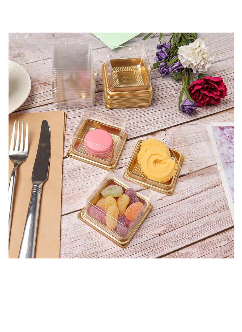 Cupcake Boxes Mini Mooncake Box 50Pack Individual Cake Boxes Container Plastic Transparent Mooncake Box Cake Cookies Muffins Box for Baby Shower Wedding Birthday Party Supplies (Gold Base)