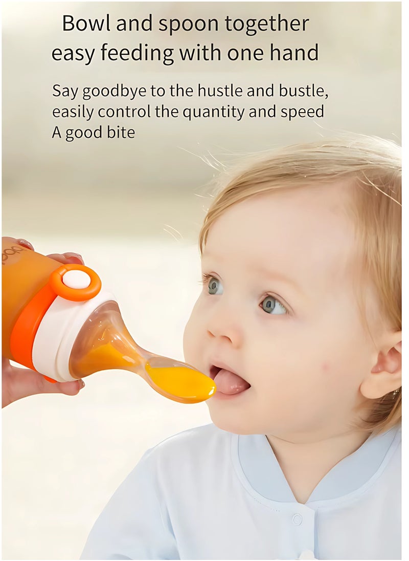 Twisoo Silicone Baby Food Feeder Bottle with Flip Button- 120ML BPA-Free Squeeze Feeder for Toddlers, Ideal for Semi-Solid Foods, Cereals, Purees & Anti-Colic Design (Orange)