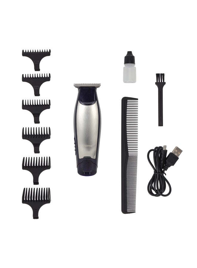 Professional Hair & Beard  Trimmer |  60 Minutes Working Time, Zero Overlap Stainless Steel Blades for Corded and Cordless Use | Low Noise,  USB and DC Adaptor with BS Plug| Provide Accessories Like Combs, Oil, Adapter for Professional Finish| 2 Years Warranty GTR56022 Blue/Silver