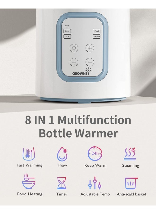 Bottle Warmer, 8-In-1 Fast Baby Milk Warmer With Timer For Breastmilk Or Formula, Accurate Temperature Control, Multifunctional Baby Bottle Warmers For All Bottles- Blue