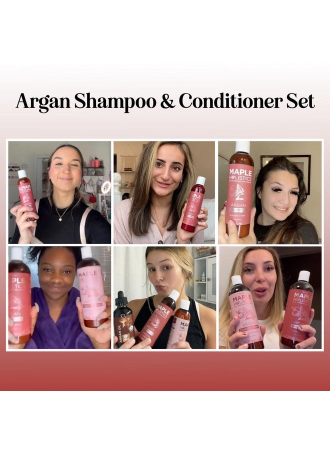 Argan Oil Shampoo And Conditioner For Dry Hair - Paraben And Sulfate Free Shampoo And Conditioner Set For Dry Hair Frizz Curl Care And Split Ends - Moisturizing Argan Shampoo And Conditioner Set