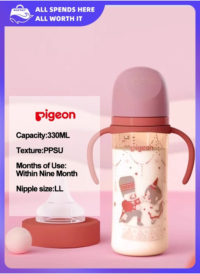 Wide-mouthed baby bottle made of PPSU material with painted patterns and double handles