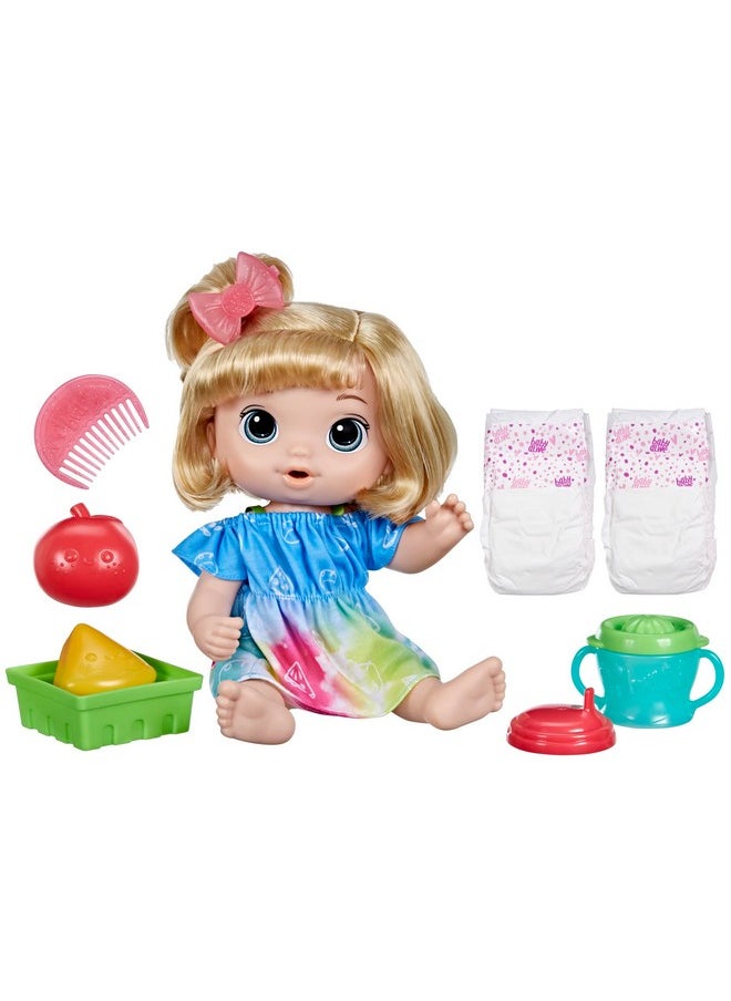 Fruity Sips Doll, Apple, Toys For 3 Year Old Girls, 12-Inch Baby Doll Set, Drinks & Wets, Pretend Juicer, Kids 3 And Up, Blonde Hair