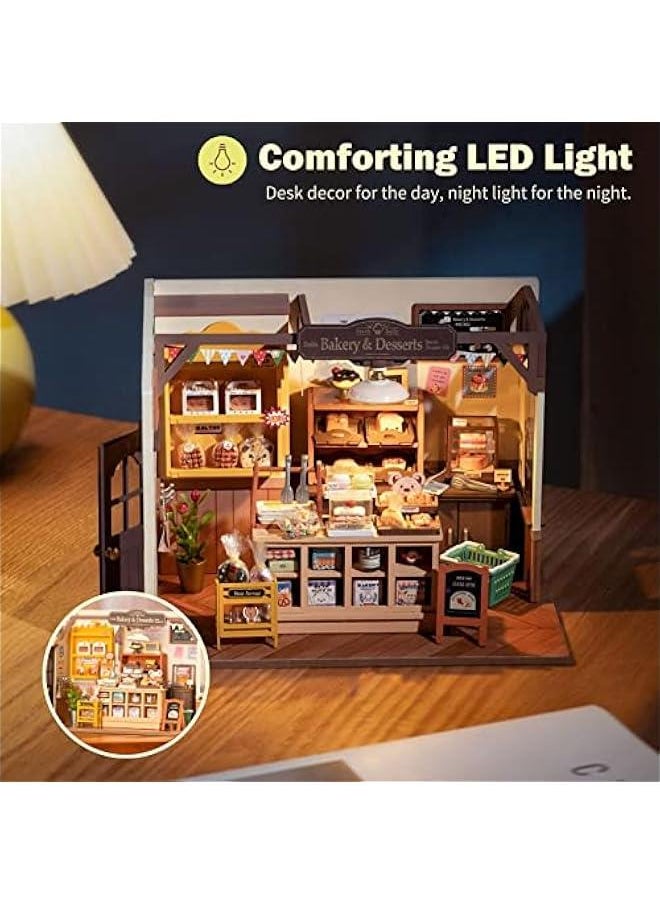 DIY Miniature Doll House Kit, Build Becka's Bakery Diorama House Building Set with LED Room Hobby Craft for Aduls Uniue Gifts for Teens