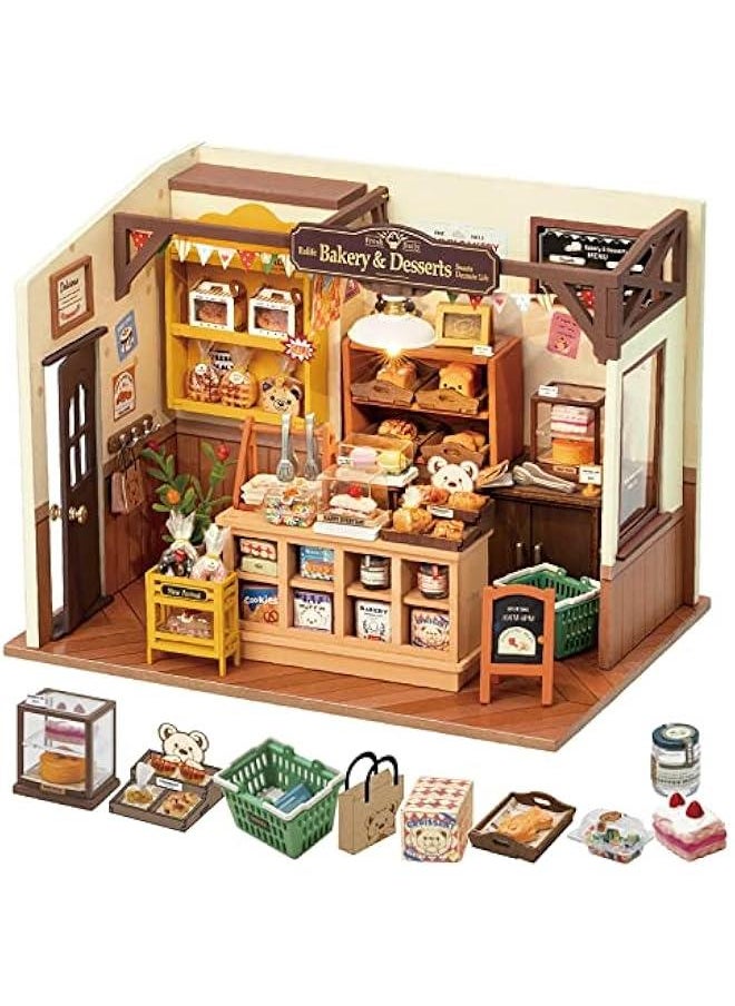 DIY Miniature Doll House Kit, Build Becka's Bakery Diorama House Building Set with LED Room Hobby Craft for Aduls Uniue Gifts for Teens