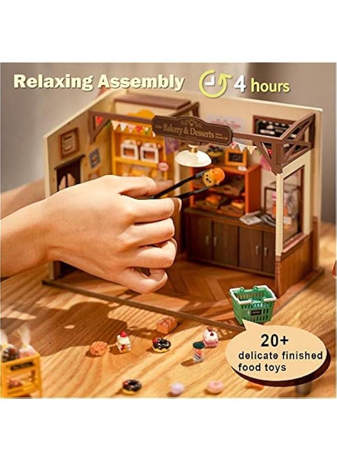 DIY Miniature Doll House Kit, Build Becka's Bakery Diorama House Building Set with LED Room Hobby Craft for Aduls Uniue Gifts for Teens