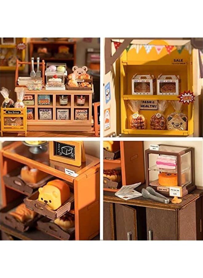 DIY Miniature Doll House Kit, Build Becka's Bakery Diorama House Building Set with LED Room Hobby Craft for Aduls Uniue Gifts for Teens