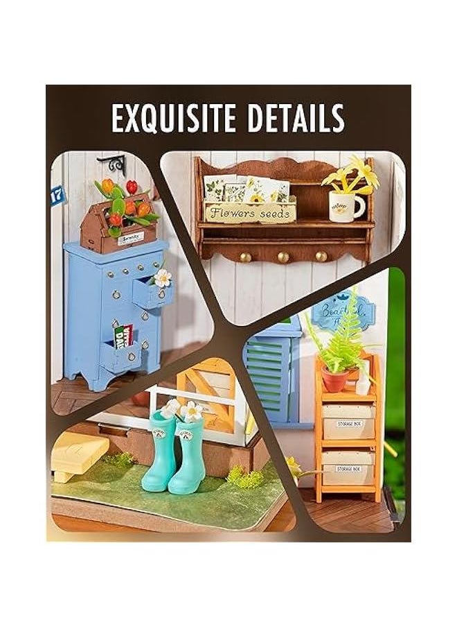 DIY Miniature Dollhouse Kit, Build 9.6 Greenhouse Diorama Kit Building Set with LED Room Hobby Craft for Aduls Uniue Gifts for Teens (Dreamy Garden)