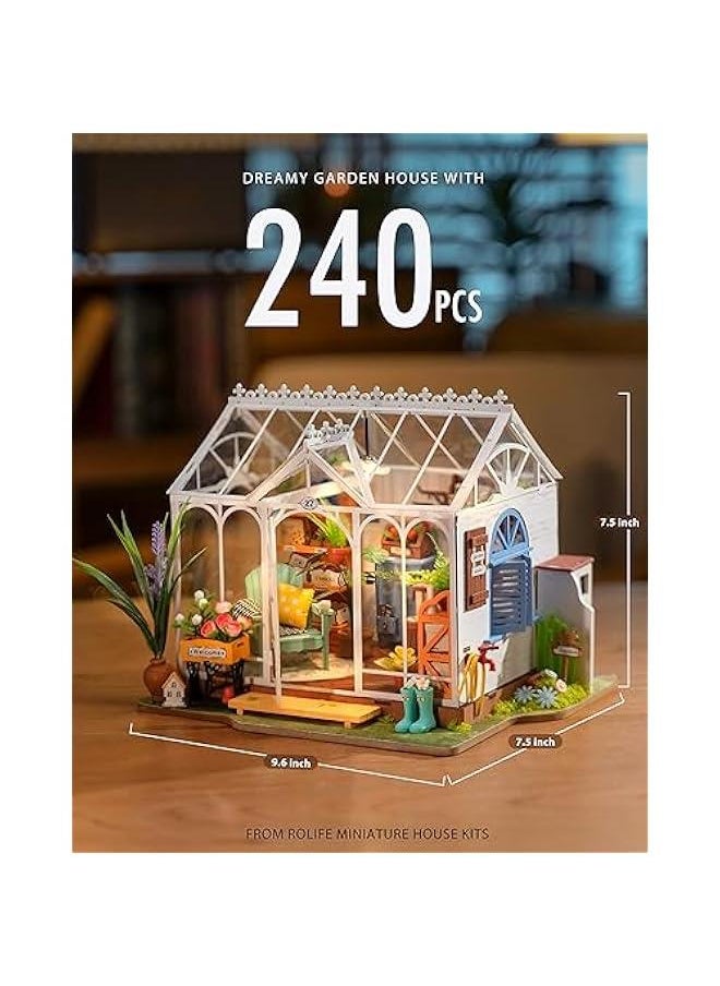 DIY Miniature Dollhouse Kit, Build 9.6 Greenhouse Diorama Kit Building Set with LED Room Hobby Craft for Aduls Uniue Gifts for Teens (Dreamy Garden)