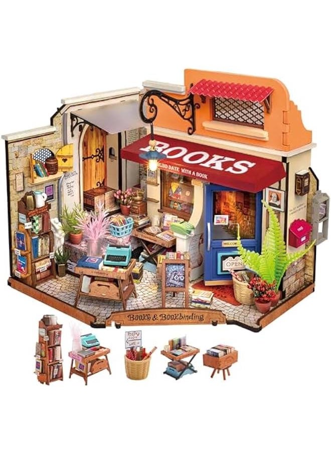 DIY Miniature House Kit 1:20 Scale Bookstore, Build Mini House Building Kit with LED Lights Craft Kits for Aduls Gifts for Him Her