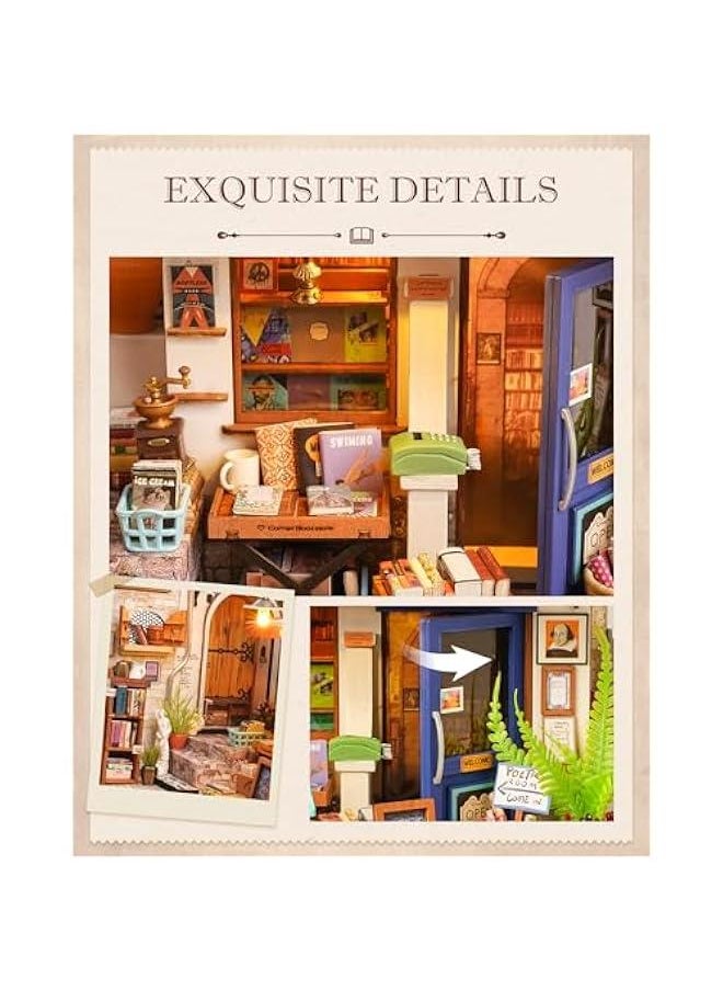 DIY Miniature House Kit 1:20 Scale Bookstore, Build Mini House Building Kit with LED Lights Craft Kits for Aduls Gifts for Him Her