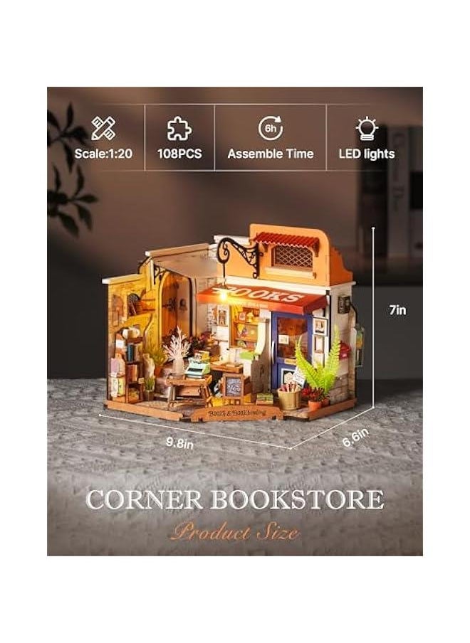 DIY Miniature House Kit 1:20 Scale Bookstore, Build Mini House Building Kit with LED Lights Craft Kits for Aduls Gifts for Him Her