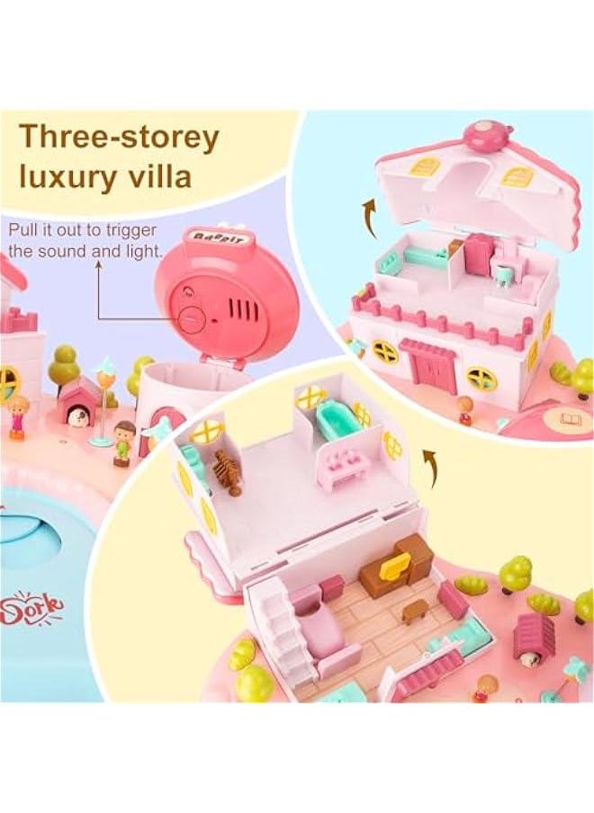 Magnet Building Sets Dollhouse Building Set with Two Figures for Toddlers, Sound＆Light, Accessories and Furniture DIY Dollhouse Play House Toy, Birthday Gift Toy House for Toddler Doll House Age 3-8