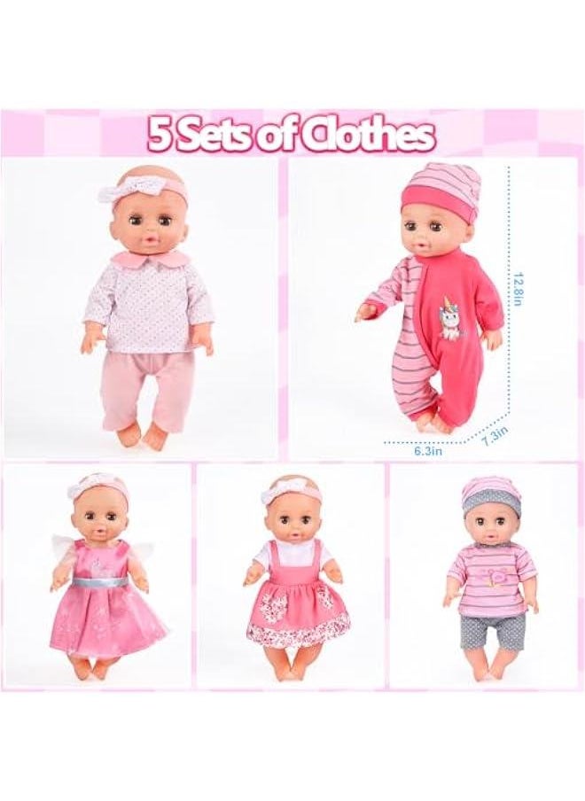 12 Baby Doll Playset Pretend Play Baby Care Toy with Stroller, Crib, Bathtub, Clothes and Accessories for Girls (Batteries Not Included)