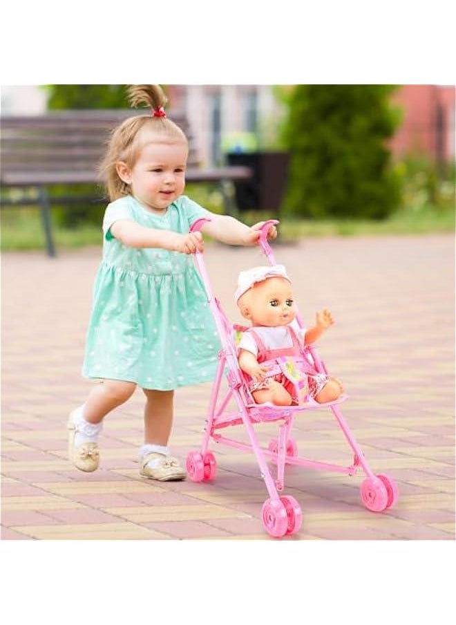 12 Baby Doll Playset Pretend Play Baby Care Toy with Stroller, Crib, Bathtub, Clothes and Accessories for Girls (Batteries Not Included)