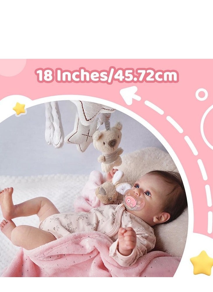 Reborn Baby Dolls, 18inch Cute Soft Vinyl Realistic-Newborn Baby Dolls With Cotton Body,  Poseable Real Life Lifelike Baby Dolls.