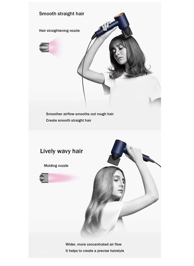 Professional  Hair Dryer 1600W BLDC motor Fast Drying Ion Hairdryer 3 Speeds 3 Heat Setting and One-Touch Cold Air with 4 Attachments and Equipped with 200 million negative ions