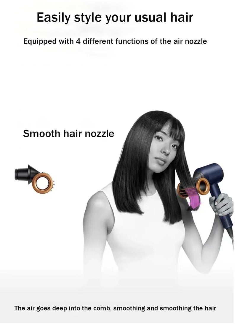 Professional  Hair Dryer 1600W BLDC motor Fast Drying Ion Hairdryer 3 Speeds 3 Heat Setting and One-Touch Cold Air with 4 Attachments and Equipped with 200 million negative ions